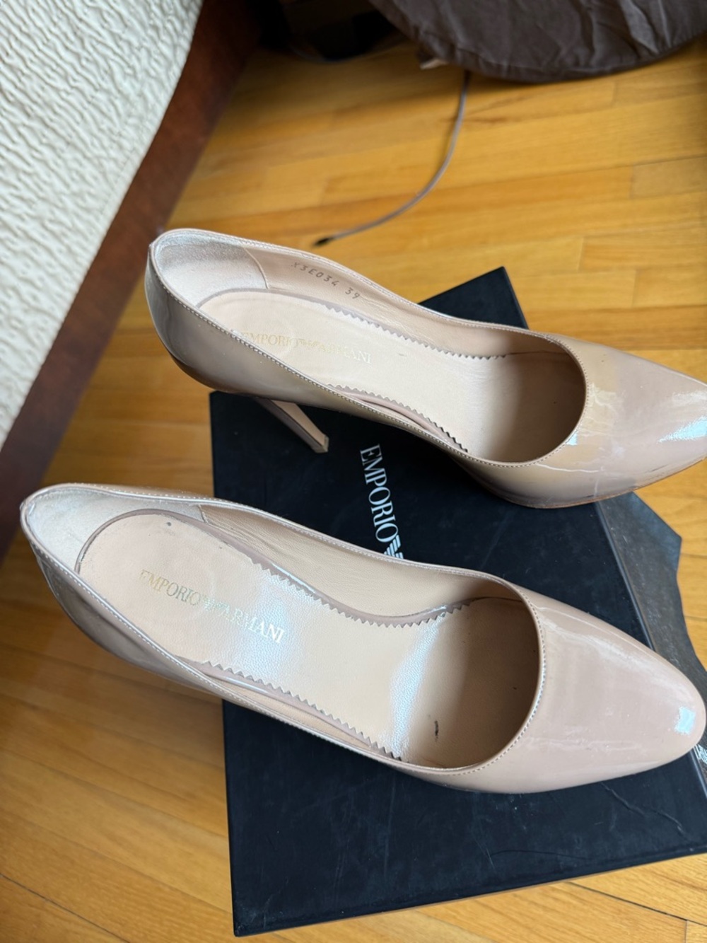 Emporio Armani Patent Nude Pointed-Toe Pumps